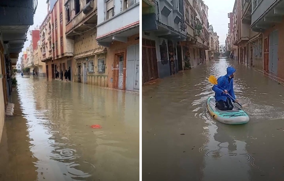 مياه الأمطار تغمر شوارع القصر الكبير.. وارتفاع منسوب نهر اللوكوس يرفع درجة التأهب